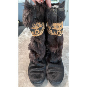 Tecnica Vintage Brown Fur Apres Ski Boots Womens Size 7 EU 38 Made In Italy